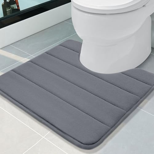 Image of Buganda Memory Foam U-Shaped Contour Toilet Rugs, Non Slip Absorbent Toilet Mat, Thick Soft Washable Bathroom Rugs, Floor Carpet Bath Rugs Mat for Toilet Base (20 inch x 20 inch, Dark Grey)