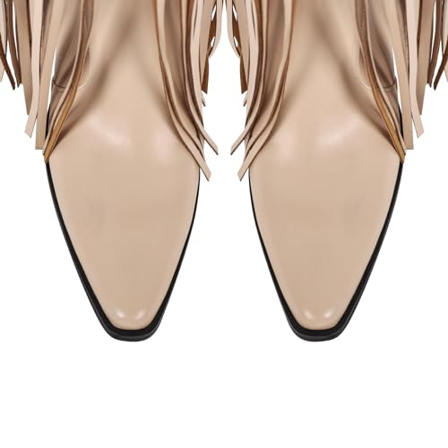 Image of richealnini Western Thigh High Cowboy Boots with Fringe Over Knee Wide Calf Cowgirl Boots