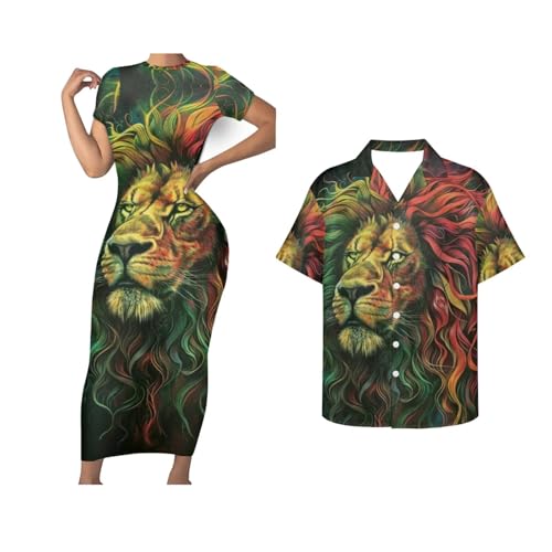 Hdjxbdhsv Holiday Party Jamaican Couple Clothing Plus Size Womens Dresses Matching Set Men Shirts Jamaica Flags Pattern Women Elegant