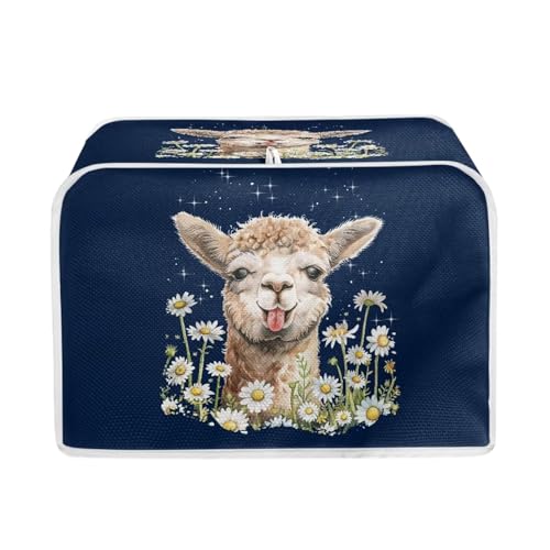 Image of Talayituse Alpaca Daisy Print 2 Slice Toaster Covers Dust Protection Bread Maker Covers Toaster Oven Cloth Cover Kitchen Accessories Washable Appliance Cover with Handle