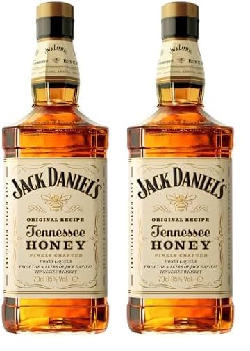 Jack Daniel's Honey Whiskey, Combina Jack Daniel’s Tennessee Whiskey y un Toque de Miel, Sabor Caramelo, 35% Vol. Alcohol, 700ml (Paquete de 2)