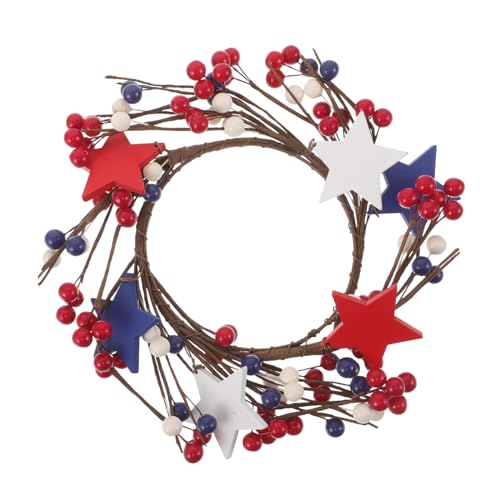 Cabilock Anillo De Vela Decoración Patriótica De Julio Centro De Mesa Artificial De Bayas Rojas Blancas y Azules Colgante De Americana