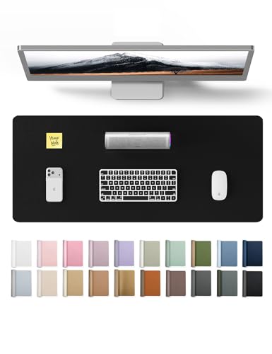 YSAGi Leather Office Desk Pad Protector, Large Mouse Pad, Non-Slip, PU Leather, Laptop Desk Blotter, Waterproof Writing Pad for Office and Home, Black, 23.6" x 13.8"