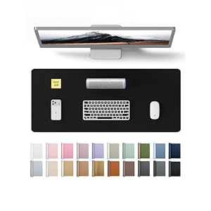 YSAGi Leather Office Desk Pad Protector, Large Mouse Pad, Non-Slip, PU Leather, Laptop Desk Blotter, Waterproof Writing Pad for Office and Home, Black, 23.6″ x 13.8″