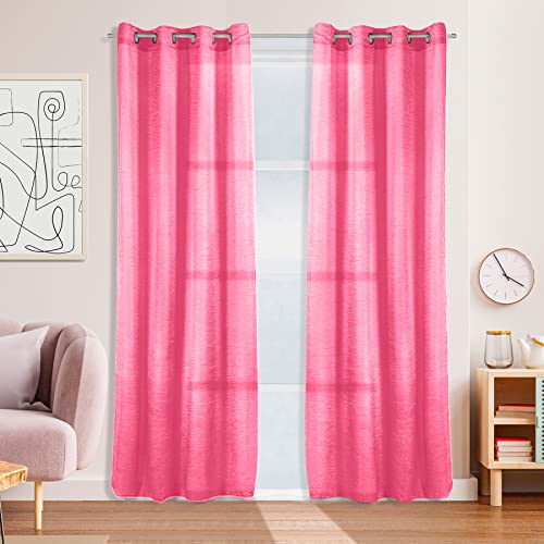 Cortina para Salón Translucida, para Dormitorio o Salón, 2 Piezas, Cortinas Decorativas, 140cm Ancho x260cm Largo, Cortina con Ojales, Accesorios para el Hogar, Cortina Color Fucsia Cover