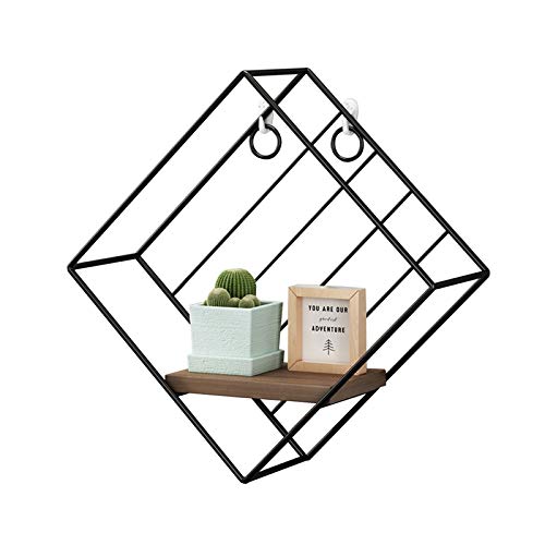 Negro flotante estante for componentes de televisión, decoración hogar estantes de almacenamiento Bastidores Decoración de pared sala de estar, oficina, dormitorio, cuarto de baño, cocina, Diamante