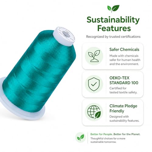 Image of Simthread 5000M 40WT Polyester Embroidery Thread, Teal Green 534 | 5000M 40WT polyester thread feeds smoothly for machine embroidery, monograms, logos, patches and quilting.