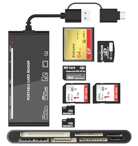 Lector de Tarjetas Múltiples USB C & USB3.0 para Windows/Mac/Linux/Android, SD/TF/CF/Micro SD/XD/MS Lector/Adaptador/Hub para Tarjetas SD SDXC SDHC CFI TF Micro SD Micro SDXC Micro SDHC MS MMC UHS-I