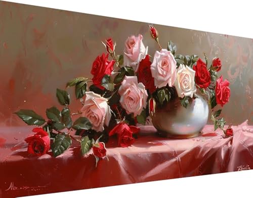 DIY Diamond Painting Adulte grand format 70x140cm avec broderie diamant fleurs rose 5D