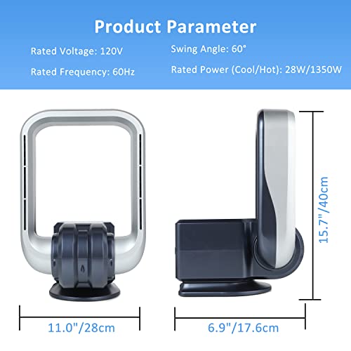 Infinipower Wall Mounted Fan Bladeless With Remote Controller, 2-In-1 No Leaf Heater & Fan Combo With Rotatable Head, 9-Hour Timing, 3 Gear Normal & Heating Airflow Adjustable, Grey, 15.7 " #TOP5