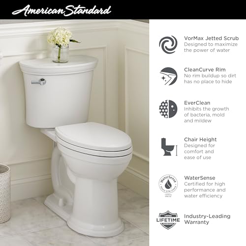 American Standard 611AA001.020 Heritage VorMax Two-Piece Toilet with Slow-Close Seat and Wax Ring, Elongated Front, Chair Height, White, 1.28 gpf by American Standard - Image 3