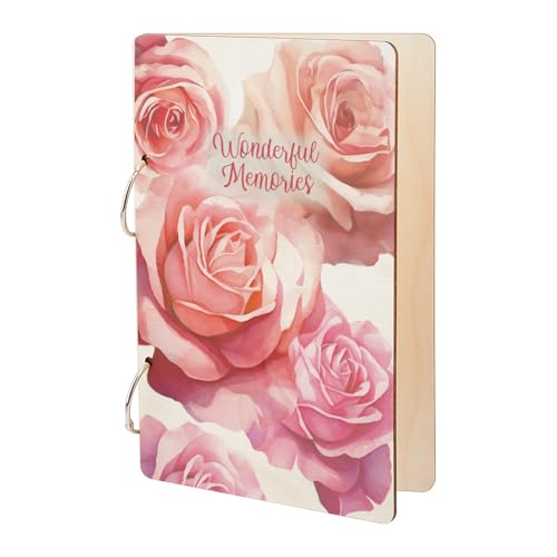 SUPERDANT Wonderful Memories Greeting Card Organizer Flowers Wooden Card Keeper Binder Greeting Cards Storage Cards Holder Book Postcard Album 2-Rings Cover Keepsake for Graduation Birthday Gifts