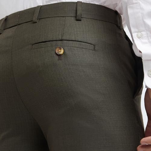 Image of Raymond Men's Slim Fit Mid Rise Structure Pattern Poly Viscose Blend Flat Front Formal Trouser