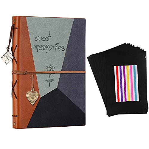 Álbum de recortes ZEEYUAN de cuero para fotos, libro de recuerdos DIY con 10 hojas de papel negro reemplazable, suministros para scrapbooking, regalo para mamá