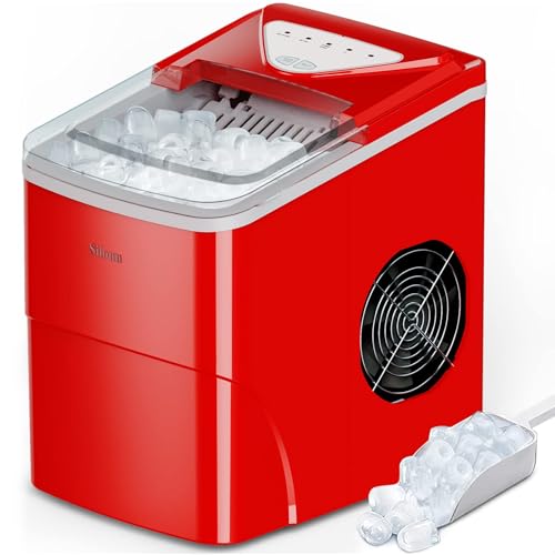 Silonn Ice Makers Countertop Self-Cleaning Ice Machine 9 Cubes Ready in 6 Mins 2 Sizes of Bullet Ice for Home Kitchen Office Bar Party Red