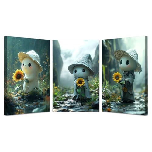 Tableau de décoration murale salon motif fleurs fantômes mignonnes lot de 3