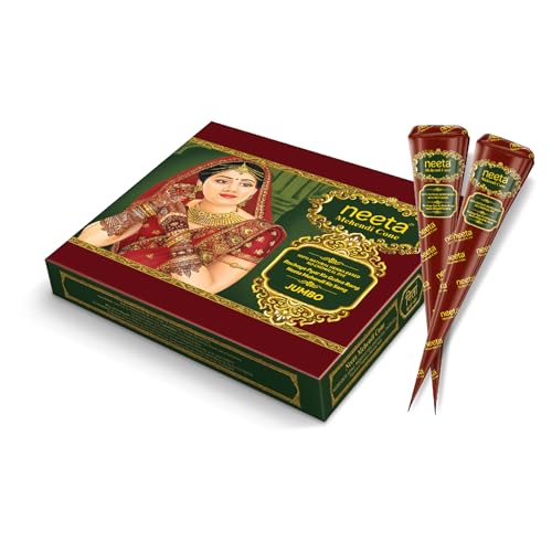 Image of Neeta Mehendi Cones for Hand 12 Pcs in 1 Box (Pack of 3) Bridal Mehndi Cones Natural Mehendi Cone for Wedding, Hand Designing, Reddish Brown Color Long Lasting Niddle Cones for Women