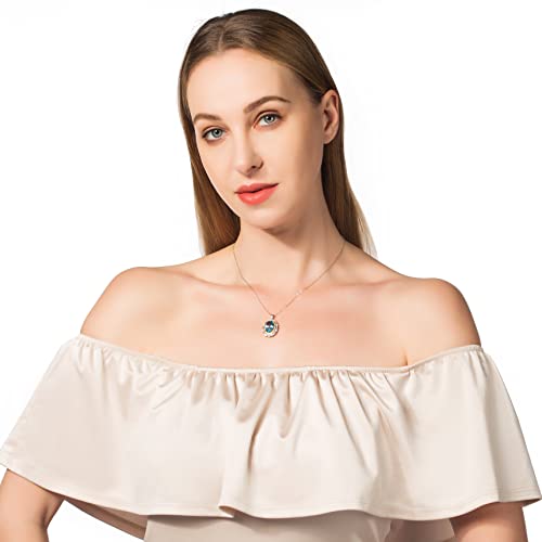 Natural Swiss Blue Topaz Gemstone Pendant For Women, Gold Bezel Zircon, 925 Sterling Silver 17.7 Inches Chain Necklace Birthstone Gift For Her Mom, 10 Carat Oval Cut 10X13 Mm Stone #TOP1