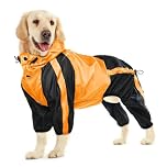 OUOBOB Dog Raincoat, Waterproof Rain Coats for Large Dogs, Lightweight Rain Jacket, Adjustable 4 Legs Pet Poncho with Hood, Snow-Proof Dog Vest Rainwear Clothes Apparel with Leash Hole