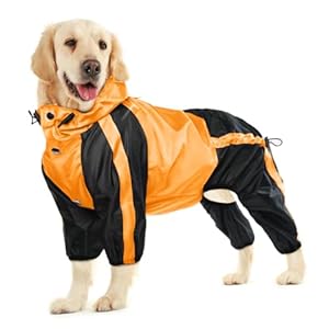 OUOBOB Dog Raincoat – Waterproof Coat for Large Dogs, Lightweight Jacket, Adjustable 4 Legs Pet Poncho With Hood, Snow-Proof Vest, Rainwear Apparel With Leash Hole
