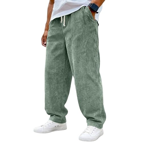 Cordhose Herren Baggy Lang Jogginghose Lässige Lockere Sporthose mit Kordelzug Geradem Bein Freizeithose Leichte Vintage-Cord Stoffhose