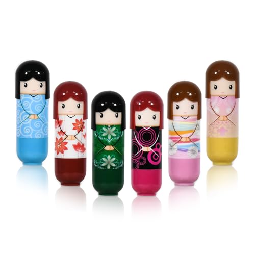 Lot de 6 baume à lèvres mignon poupée, baume à lèvres réparateur hydratant 100% naturel, coffret cadeau de beauté pour filles et enfants.
