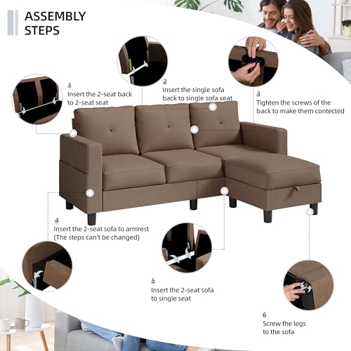 image for Shintenchi Convertible Sectional Sofa Couch, Modern Linen Fabric L-Sha