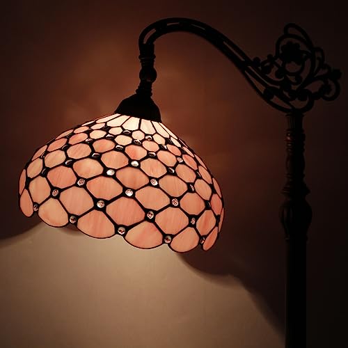 Image of WERFACTORY Tiffany Floor Lamp Pink Stained Glass Pearl Bead Arched Lamp