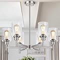 Brushed Nickel Chandeliers, 6 Light Farmhouse Chandelier for Dining Room Light Fixtures Over Table, Hanging Light Fixture with Clear Glass Shade for Kitchen Island Living Room Bedroom Bathroom