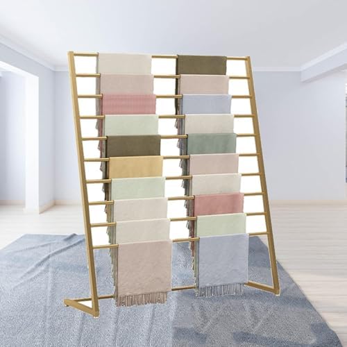 Stylish Gold Metal Scarf Display Stand - Versatile Floor Hanger for Hijabs, Belts, Pants & Accessories Organizer - Elegant 60x40x145CM Storage Solution