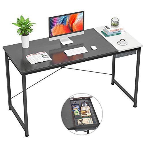 Foxemart Computer Desk, 47 Inch Study Writing Desk For Home Office Workstation, Modern Simple Style Laptop Table With Storage Bag/Drawer, Black And White #TOP15