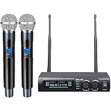innopow Wireless Microphone System, Dual UHF Metal Cordless Mic Set, Long Distance 150-200Ft,16 Hour