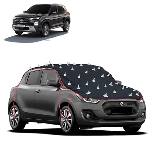 Image of Dog Protection Spike Car Cover for Creta Bonnet to Roof Easy Installation with 4 Elastic Hook Strap | Anti-Scratch Soft Cotton Inner | Complete Protection from Street Dogs & Monkeys