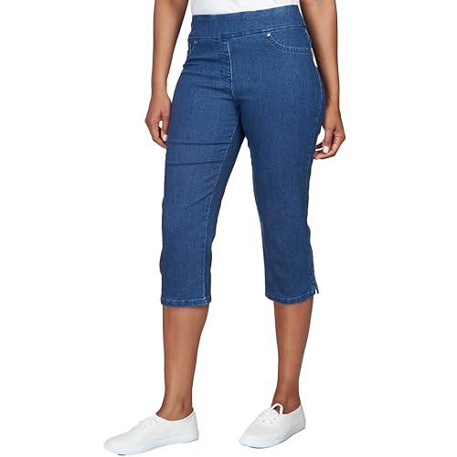 Ruby Rd. Womens Womens Petite Mid-Rise Pull-on Straight Extra Stretch Light Weight Denim Capri with Side Splits3
