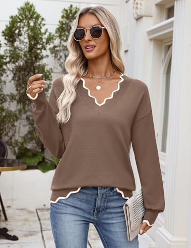 Image of Zeagoo Women's 2026 Fall V Neck Sweater Long Sleeve Lightweight Knit Tops