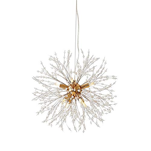 Firework Chandelier Ceiling Lights , 8-Lights Dandelion Gold Crystal Plant Pendant Light, Sputnik Light Fixture for Wedding Room,Coffee Shop（Bulb Includ）