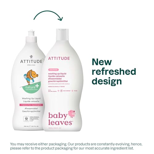 ATTITUDE Baby Washing up Liquid, EWG Verified, No Added Dyes or Fragrances, Tough on Milk Residue and Grease, Vegan, Unscented, 700 mL - Image 3