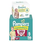 Pampers Swaddlers 360 Pull-On Diapers, Size 5, 116 Count, with Sensitive Baby Wipes, 4 Flip-Top Packs (336 Wipes Total) [Packaging May Vary]