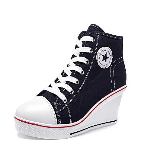 Mujer Cuñas Zapatos 35-43 EU De Lona High-Top Tacón 7 CM Zapatos Casuales Talla Grande Zapatillas de Cuña para Mujer Zapatillas de Deporte Zapatillas Altas Primavera/Verano Tacón Cuña