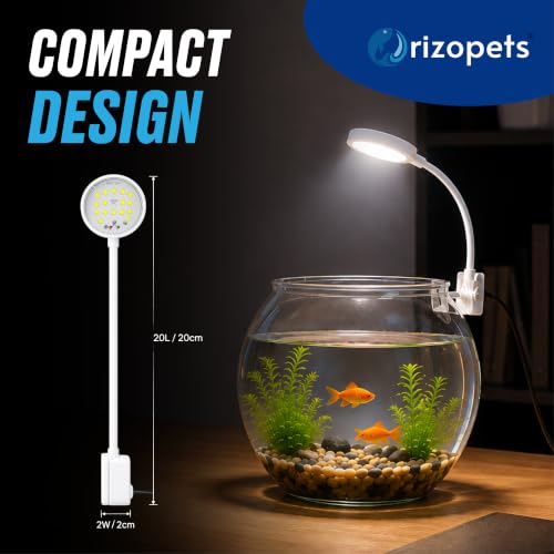 Image of Rizopets Multicolor Changing Nano Aquarium Lamp, 360-Degree Adjustable Clip Light for Small Aquarium & Fish Bowls (Blue & White)