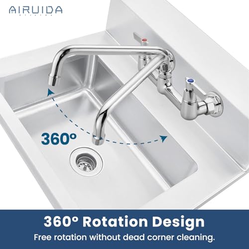 Airuida Wall Mount Utility Kitchen Sink Faucet 2 Handle Wall Mounted Laundry Tap Wall Mounted Sink Faucets 8 Inch Center Commercial Kitchen Faucet Chrome Polish with Adapters 9 Inches Swivel Spout - Thumbnail 4