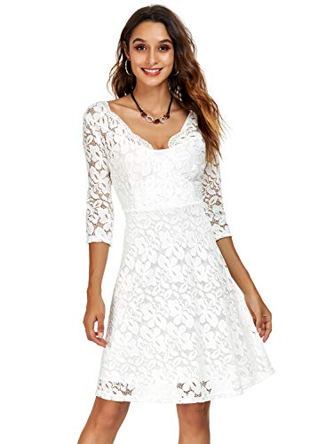 Image of Atnlewhi Womens Vintage Lace Floral Off Shoulder Elegant Swing Dresses A-line Mini Dress for Party Cocktail Wedding
