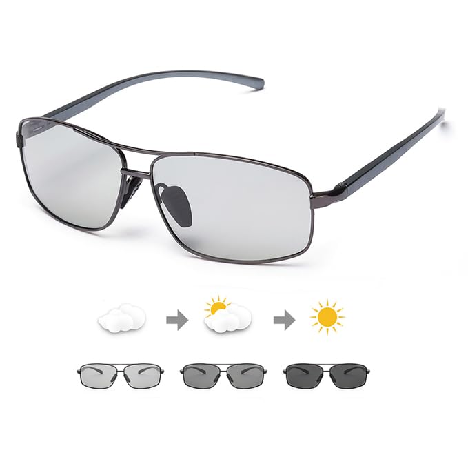 Polarised Photochromic Sunglasses for Men Sunglasses Light Reactive Tinted Lens with UV400 Protection
