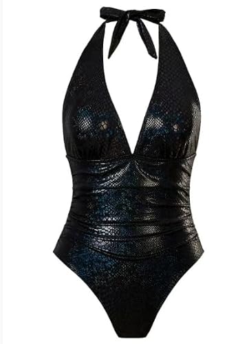 Sommer 2026 Sexy Badeanzug für Damen mit V- Ausschnitt, schlankmachend und stilvoll (Black, S)-3