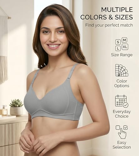 Image of DClub Womens Cotton Lightly Padded Everyday Bra, Wire Free, Comfortable with Seamed Cups,Adjustable Strap for Everyday Bra