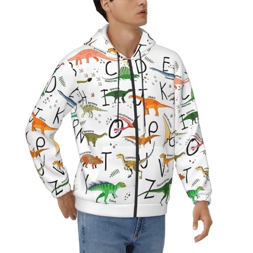 Sweat à capuche imprimé dinosaures homme, pull doux d'apprentissage alphabet hiver automne