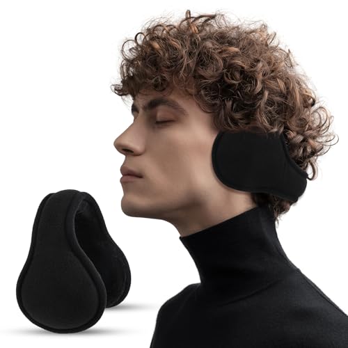 Quilax Black Behind-the-Head Ear Muffs for Winter, Adjustable Fleece Ear Warmers, Foldable Earmuffs for Cold Weather Protection, Windproof, Ideal for Outdoor Activities like Skiing, Running, Cycling