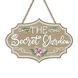 Bolisom The Secret Garden Front Door Sign, Gardening Horticulture Floral Wood Plaque Hanger Outdoor Outside Porch Yard Patio Home Decor, Farmhouse Wooden Wreath Wall Hanging Decoration Gardener Gift