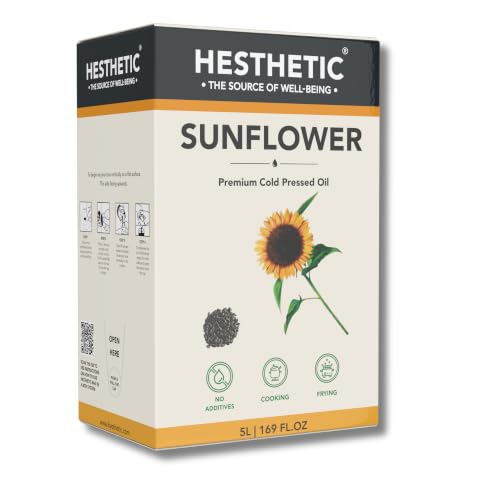 Image of HESTHETIC Cold Pressed Sunflower Oil 5L Bag-in-Box Family Pack | Unrefined Food-Grade Cooking Oil, Light Neutral Flavour, High in Vitamin E | Daily Indian Cooking, Baking & Salads