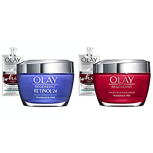 Olay Regenerist Retinol Moisturizer, Retinol 24 Night Face Cream, 1.7 Oz + Whip Face Moisturizer Travel/Trial Gift Set + Olay Regenerist Micro-Sculpting Cream Face Moisturizer, Fragrance-Free, 1.7 Oz.
